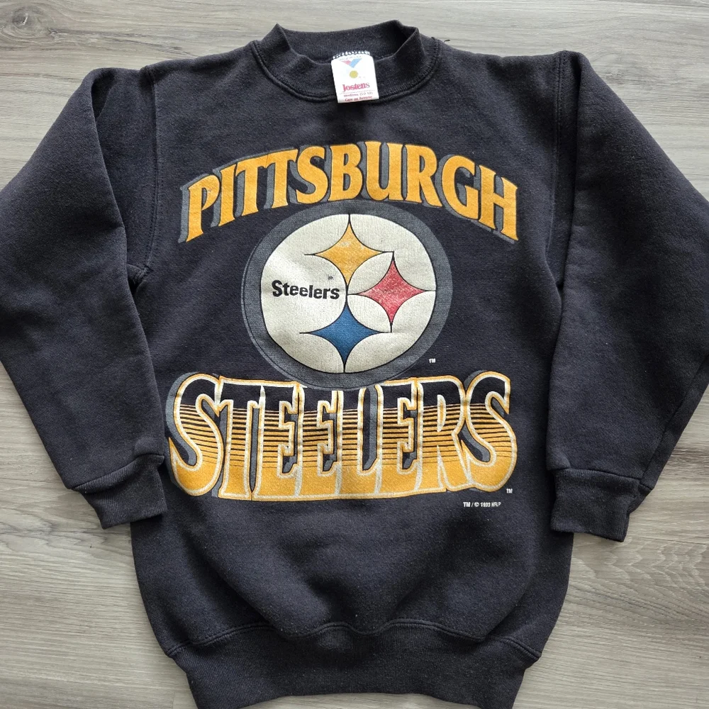 YOUTH‎ Vintage 1993 Pittsburgh Steelers Sweatshirt Black Crewneck M(10-12) USA